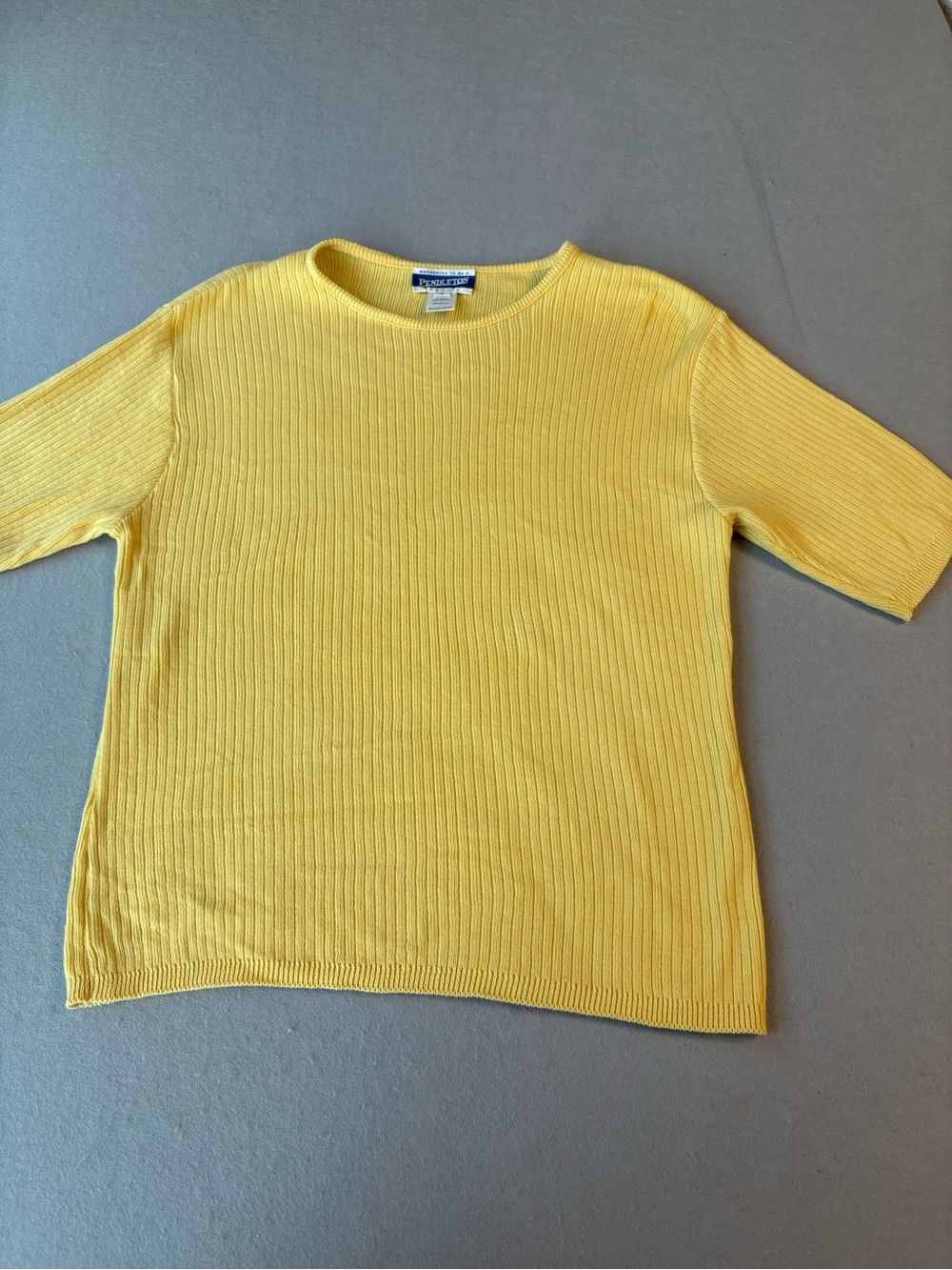 True Vintage 90s Pendleton Classic Yellow Ribbed Cotton Sweater,Made in USA sz L